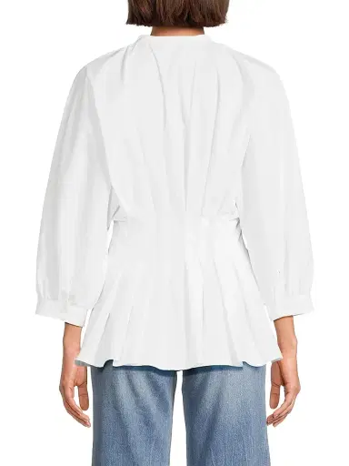 Natori Women's Pleated Cotton Poplin Shirt - White - Size 8 | Thumbnail 5 Natori Women's Pleated Cotton Poplin Shirt - White - Size 8 | Thumbnail 5