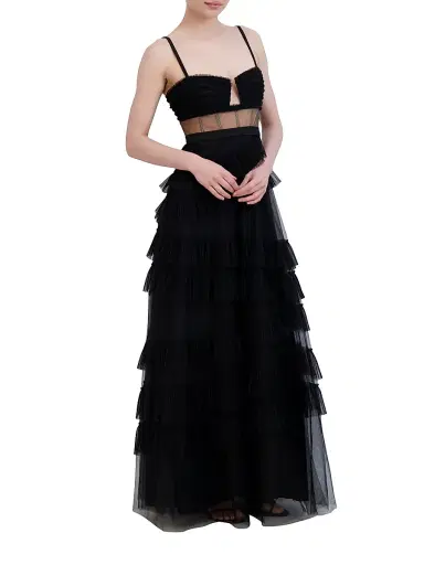 BCBGMAXAZRIA Women's Corset Tulle Ruffled Gown - Black | Thumbnail 3 BCBGMAXAZRIA Women's Corset Tulle Ruffled Gown - Black | Thumbnail 3