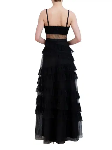 BCBGMAXAZRIA Women's Corset Tulle Ruffled Gown - Black | Thumbnail 4 BCBGMAXAZRIA Women's Corset Tulle Ruffled Gown - Black | Thumbnail 4