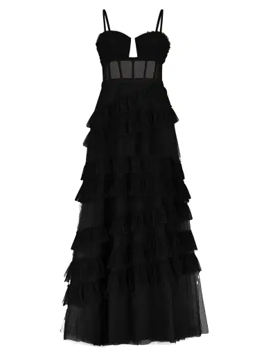 BCBGMAXAZRIA Women's Corset Tulle Ruffled Gown - Black | Thumbnail 1 BCBGMAXAZRIA Women's Corset Tulle Ruffled Gown - Black | Thumbnail 1