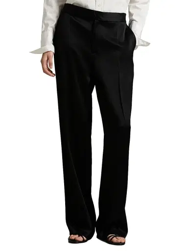 Ralph Lauren Collection Women's Crepe-Back Satin Straight-Fit Pants - Polo Black - Size 0 | Thumbnail 1 Ralph Lauren Collection Women's Crepe-Back Satin Straight-Fit Pants - Polo Black - Size 0 | Thumbnail 1