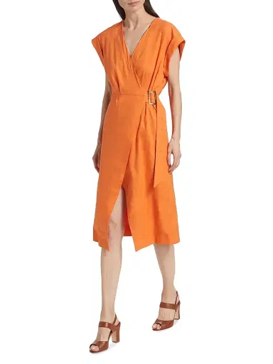 Veronica Beard Women's Octavia Linen-Blend Wrap Midi-Dress | Thumbnail 2 Veronica Beard Women's Octavia Linen-Blend Wrap Midi-Dress | Thumbnail 2