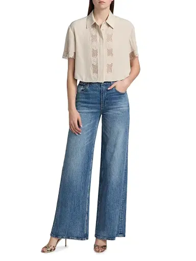 Ramy Brook Women's Tania Lace Short-Sleeve Blouse - Sandstone - Size Medium | Thumbnail 2 Ramy Brook Women's Tania Lace Short-Sleeve Blouse - Sandstone - Size Medium | Thumbnail 2
