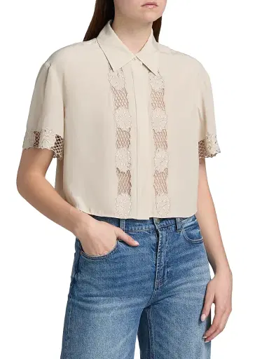 Ramy Brook Women's Tania Lace Short-Sleeve Blouse - Sandstone - Size Medium | Thumbnail 4 Ramy Brook Women's Tania Lace Short-Sleeve Blouse - Sandstone - Size Medium | Thumbnail 4