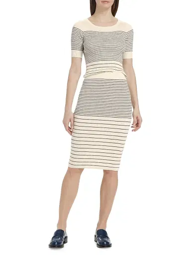 ATM Anthony Thomas Melillo Women's Striped Rib Cotton & Silk Midi-Skirt - Chalk Ink | Thumbnail 2 ATM Anthony Thomas Melillo Women's Striped Rib Cotton & Silk Midi-Skirt - Chalk Ink | Thumbnail 2