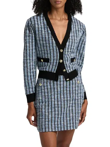 Derek Lam 10 Crosby Women's Ky Stretch Tweed Cardigan Jacket - Blue Multi | Thumbnail 3 Derek Lam 10 Crosby Women's Ky Stretch Tweed Cardigan Jacket - Blue Multi | Thumbnail 3