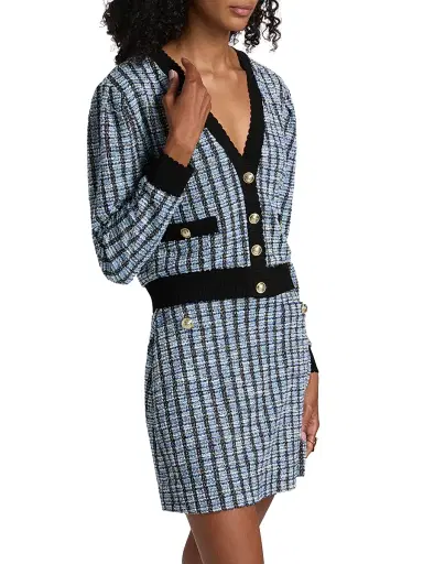 Derek Lam 10 Crosby Women's Ky Stretch Tweed Cardigan Jacket - Blue Multi | Thumbnail 4 Derek Lam 10 Crosby Women's Ky Stretch Tweed Cardigan Jacket - Blue Multi | Thumbnail 4