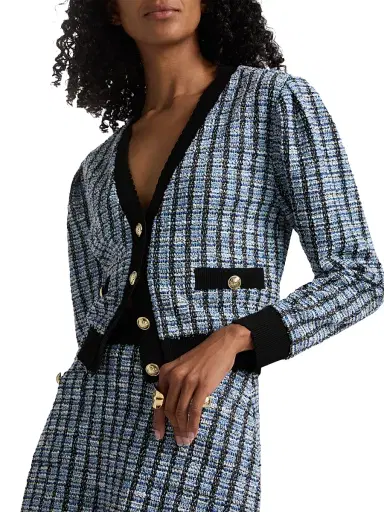 Derek Lam 10 Crosby Women's Ky Stretch Tweed Cardigan Jacket - Blue Multi | Thumbnail 6 Derek Lam 10 Crosby Women's Ky Stretch Tweed Cardigan Jacket - Blue Multi | Thumbnail 6
