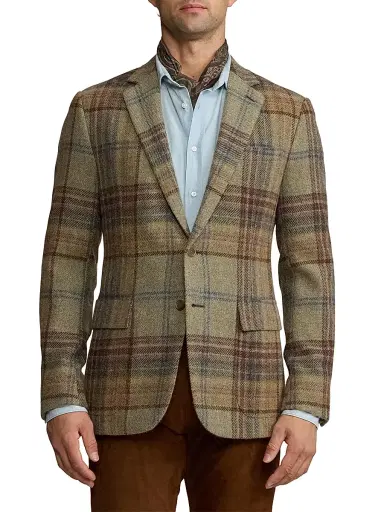 Ralph Lauren Purple Label Men's Kent Hand-Tailored Plaid Wool Sportcoat - Sage Brown Tan Multi | Thumbnail 2 Ralph Lauren Purple Label Men's Kent Hand-Tailored Plaid Wool Sportcoat - Sage Brown Tan Multi | Thumbnail 2