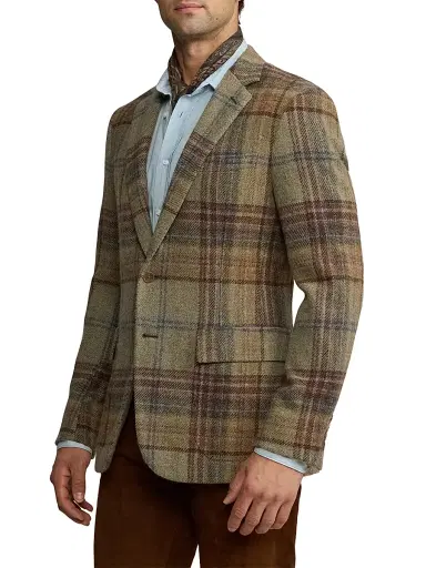 Ralph Lauren Purple Label Men's Kent Hand-Tailored Plaid Wool Sportcoat - Sage Brown Tan Multi | Thumbnail 3 Ralph Lauren Purple Label Men's Kent Hand-Tailored Plaid Wool Sportcoat - Sage Brown Tan Multi | Thumbnail 3