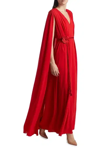 ALICE + OLIVIA Women's Zenaida Maxi Cape Dress - Bright Ruby | Thumbnail 2 ALICE + OLIVIA Women's Zenaida Maxi Cape Dress - Bright Ruby | Thumbnail 2