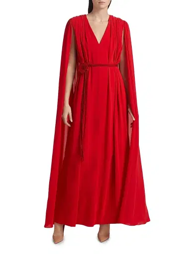 ALICE + OLIVIA Women's Zenaida Maxi Cape Dress - Bright Ruby | Thumbnail 3 ALICE + OLIVIA Women's Zenaida Maxi Cape Dress - Bright Ruby | Thumbnail 3