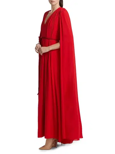 ALICE + OLIVIA Women's Zenaida Maxi Cape Dress - Bright Ruby | Thumbnail 4 ALICE + OLIVIA Women's Zenaida Maxi Cape Dress - Bright Ruby | Thumbnail 4