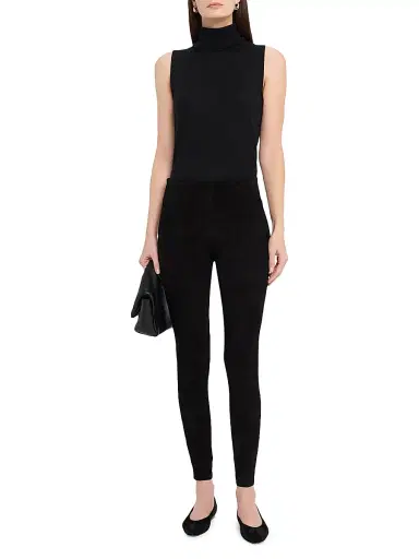 ALICE + OLIVIA Women's Lennox Suede Mid-Rise Leggings - Black | Thumbnail 2 ALICE + OLIVIA Women's Lennox Suede Mid-Rise Leggings - Black | Thumbnail 2
