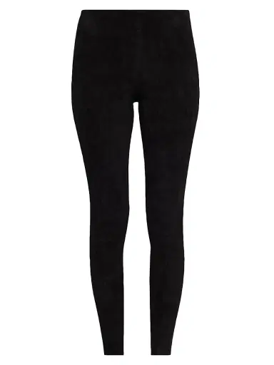 ALICE + OLIVIA Women's Lennox Suede Mid-Rise Leggings - Black | Thumbnail 1 ALICE + OLIVIA Women's Lennox Suede Mid-Rise Leggings - Black | Thumbnail 1