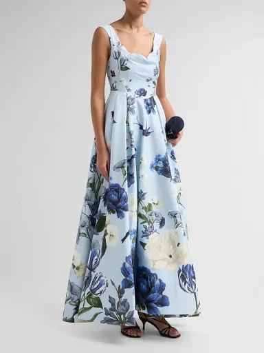 Alice + Olivia Women's Estrella Draped Floral Gown - Fly Away - Size 6 | Thumbnail 4 Alice + Olivia Women's Estrella Draped Floral Gown - Fly Away - Size 6 | Thumbnail 4