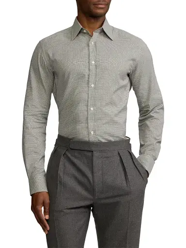 Ralph Lauren Purple Label Men's Mini Houndstooth Shirt - Light Melange Grey | Thumbnail 3 Ralph Lauren Purple Label Men's Mini Houndstooth Shirt - Light Melange Grey | Thumbnail 3