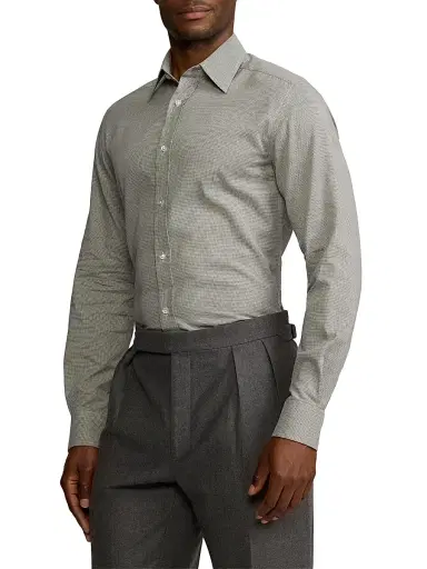 Ralph Lauren Purple Label Men's Mini Houndstooth Shirt - Light Melange Grey | Thumbnail 4 Ralph Lauren Purple Label Men's Mini Houndstooth Shirt - Light Melange Grey | Thumbnail 4