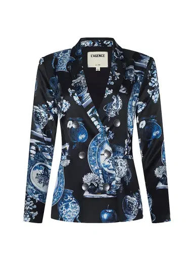 L'Agence Women's Colin Graphic Silk Double-Breasted Blazer | Thumbnail 1 L'Agence Women's Colin Graphic Silk Double-Breasted Blazer | Thumbnail 1