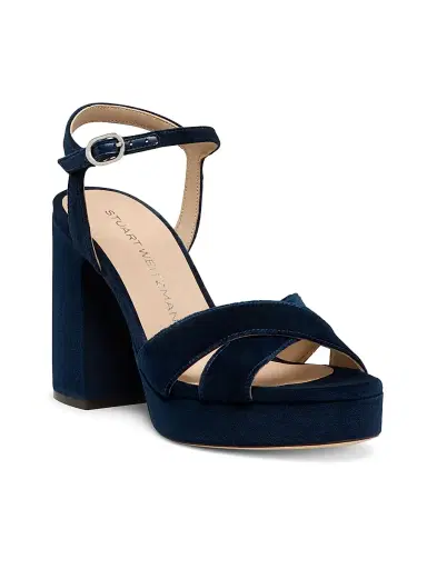 Stuart Weitzman Women's Dayna 90MM Velvet Platform Sandals - Navy Blue | Thumbnail 2 Stuart Weitzman Women's Dayna 90MM Velvet Platform Sandals - Navy Blue | Thumbnail 2