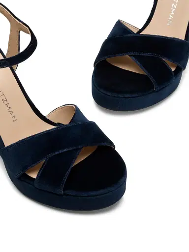 Stuart Weitzman Women's Dayna 90MM Velvet Platform Sandals - Navy Blue | Thumbnail 4 Stuart Weitzman Women's Dayna 90MM Velvet Platform Sandals - Navy Blue | Thumbnail 4