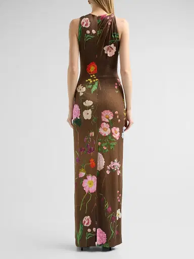 Oscar de la Renta Women's Mixed Botanical Jersey Day Dress | Thumbnail 3 Oscar de la Renta Women's Mixed Botanical Jersey Day Dress | Thumbnail 3