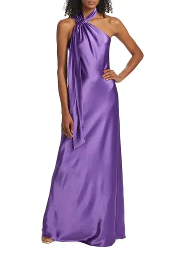 Galvan London Women's Ushuaia Satin Tieneck Gown - Black Currant | Thumbnail 2 Galvan London Women's Ushuaia Satin Tieneck Gown - Black Currant | Thumbnail 2