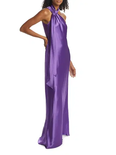 Galvan London Women's Ushuaia Satin Tieneck Gown - Black Currant | Thumbnail 4 Galvan London Women's Ushuaia Satin Tieneck Gown - Black Currant | Thumbnail 4