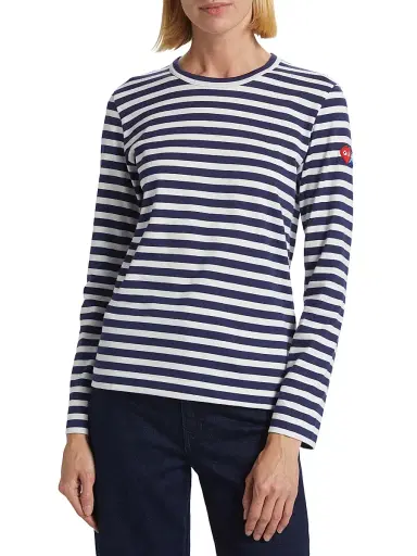Comme des Garçons PLAY Women's Long-Sleeve Striped Cotton T-Shirt - Blue White Stripes - Size XS | Thumbnail 2 Comme des Garçons PLAY Women's Long-Sleeve Striped Cotton T-Shirt - Blue White Stripes - Size XS | Thumbnail 2