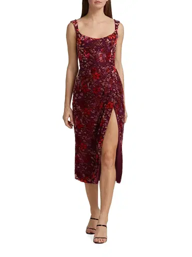 Markarian Women's Marla Velvet Burnout Midi-Dress - Burgundy Floral Burnout - Size 4 | Thumbnail 2 Markarian Women's Marla Velvet Burnout Midi-Dress - Burgundy Floral Burnout - Size 4 | Thumbnail 2