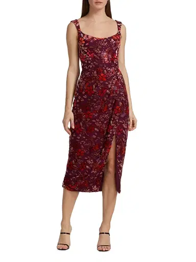 Markarian Women's Marla Velvet Burnout Midi-Dress - Burgundy Floral Burnout - Size 4 | Thumbnail 3 Markarian Women's Marla Velvet Burnout Midi-Dress - Burgundy Floral Burnout - Size 4 | Thumbnail 3