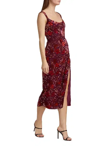 Markarian Women's Marla Velvet Burnout Midi-Dress - Burgundy Floral Burnout - Size 4 | Thumbnail 4 Markarian Women's Marla Velvet Burnout Midi-Dress - Burgundy Floral Burnout - Size 4 | Thumbnail 4