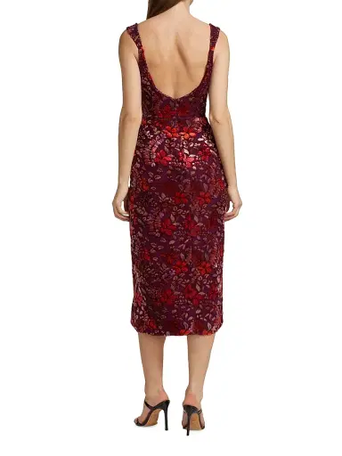 Markarian Women's Marla Velvet Burnout Midi-Dress - Burgundy Floral Burnout - Size 4 | Thumbnail 5 Markarian Women's Marla Velvet Burnout Midi-Dress - Burgundy Floral Burnout - Size 4 | Thumbnail 5