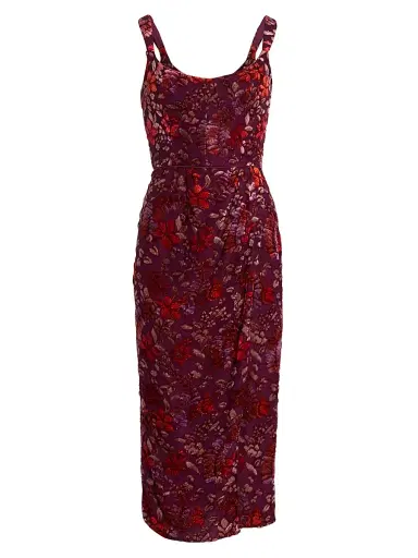 Markarian Women's Marla Velvet Burnout Midi-Dress - Burgundy Floral Burnout - Size 4 | Thumbnail 1 Markarian Women's Marla Velvet Burnout Midi-Dress - Burgundy Floral Burnout - Size 4 | Thumbnail 1