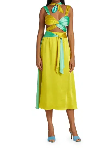 Halpern Women's Colorblocked Midi-Dress - Aqua And Lemon | Thumbnail 2 Halpern Women's Colorblocked Midi-Dress - Aqua And Lemon | Thumbnail 2