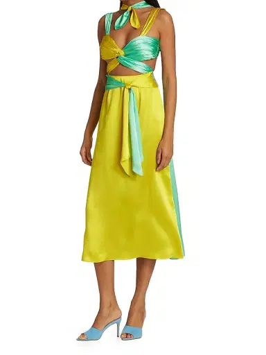 Halpern Women's Colorblocked Midi-Dress - Aqua And Lemon | Thumbnail 3 Halpern Women's Colorblocked Midi-Dress - Aqua And Lemon | Thumbnail 3