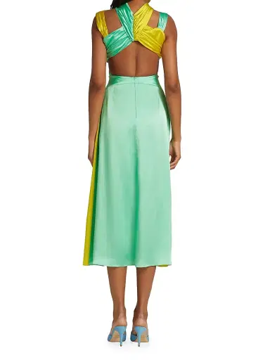 Halpern Women's Colorblocked Midi-Dress - Aqua And Lemon | Thumbnail 5 Halpern Women's Colorblocked Midi-Dress - Aqua And Lemon | Thumbnail 5