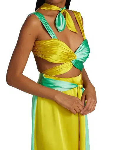 Halpern Women's Colorblocked Midi-Dress - Aqua And Lemon | Thumbnail 6 Halpern Women's Colorblocked Midi-Dress - Aqua And Lemon | Thumbnail 6