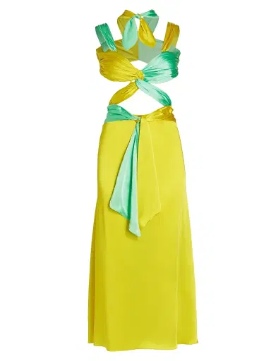 Halpern Women's Colorblocked Midi-Dress - Aqua And Lemon | Thumbnail 1 Halpern Women's Colorblocked Midi-Dress - Aqua And Lemon | Thumbnail 1