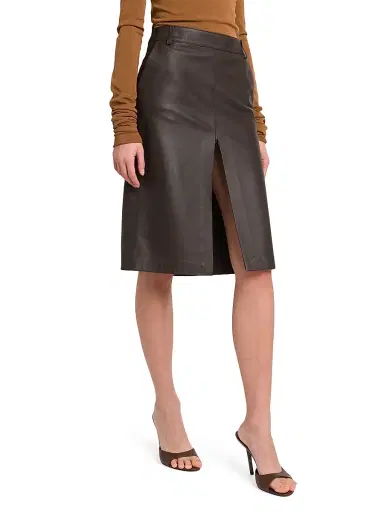 Armarium Women's Daria Leather Midi-Skirt - Chocolate | Thumbnail 4 Armarium Women's Daria Leather Midi-Skirt - Chocolate | Thumbnail 4