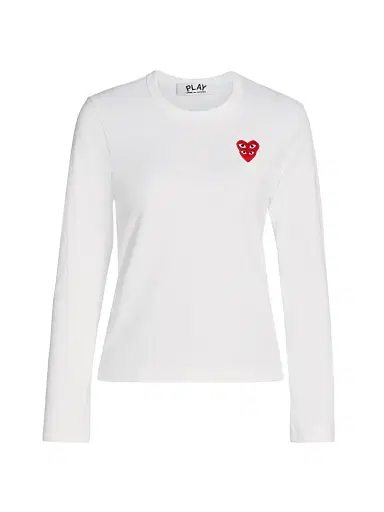 Comme des Garçons PLAY Women's Long-Sleeve Double Heart T-Shirt - White - Size XS | Thumbnail 1 Comme des Garçons PLAY Women's Long-Sleeve Double Heart T-Shirt - White - Size XS | Thumbnail 1