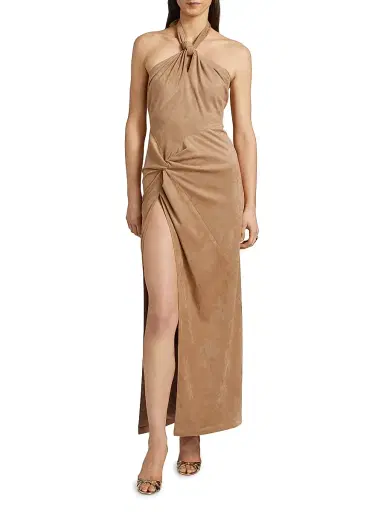 Ronny Kobo Women's Brigita Faux-Suede Halterneck Maxi Dress - Tan | Thumbnail 3 Ronny Kobo Women's Brigita Faux-Suede Halterneck Maxi Dress - Tan | Thumbnail 3