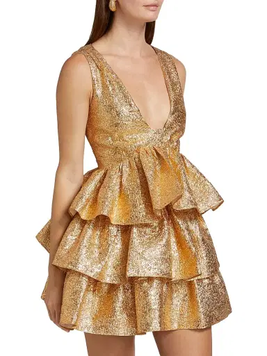 AKNVAS Women's Harper Tiered Metallic Minidress - Gold | Thumbnail 4 AKNVAS Women's Harper Tiered Metallic Minidress - Gold | Thumbnail 4