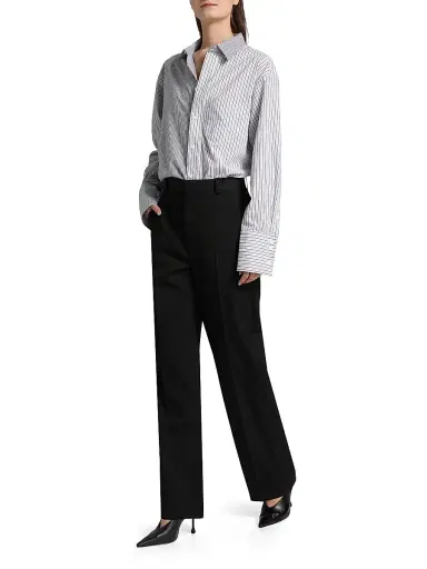 Ronny Kobo Women's Harly Striped Cotton Button-Front Shirt - Charcoal | Thumbnail 2 Ronny Kobo Women's Harly Striped Cotton Button-Front Shirt - Charcoal | Thumbnail 2
