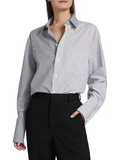 Ronny Kobo Women's Harly Striped Cotton Button-Front Shirt - Charcoal | Thumbnail 3 Ronny Kobo Women's Harly Striped Cotton Button-Front Shirt - Charcoal | Thumbnail 3