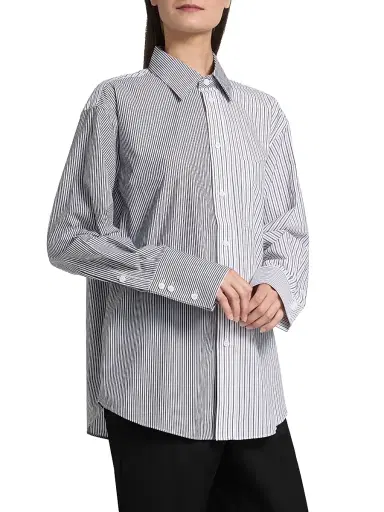 Ronny Kobo Women's Harly Striped Cotton Button-Front Shirt - Charcoal | Thumbnail 4 Ronny Kobo Women's Harly Striped Cotton Button-Front Shirt - Charcoal | Thumbnail 4