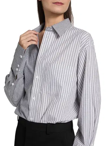 Ronny Kobo Women's Harly Striped Cotton Button-Front Shirt - Charcoal | Thumbnail 6 Ronny Kobo Women's Harly Striped Cotton Button-Front Shirt - Charcoal | Thumbnail 6