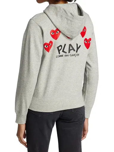 Comme des Garçons PLAY Women's Heart Back Zip Hoodie - Grey - Size Medium | Thumbnail 5 Comme des Garçons PLAY Women's Heart Back Zip Hoodie - Grey - Size Medium | Thumbnail 5