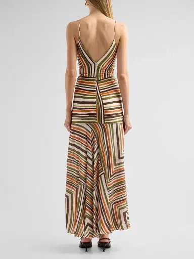 Silvia Tcherassi Women's Emeli Abstract-Print Ruched Maxi Dress - Orange Green Stripes | Thumbnail 3 Silvia Tcherassi Women's Emeli Abstract-Print Ruched Maxi Dress - Orange Green Stripes | Thumbnail 3