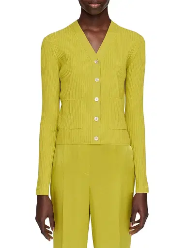 Joseph Women's Merino Wool Ribbed Cardigan - Bright Green | Thumbnail 3 Joseph Women's Merino Wool Ribbed Cardigan - Bright Green | Thumbnail 3